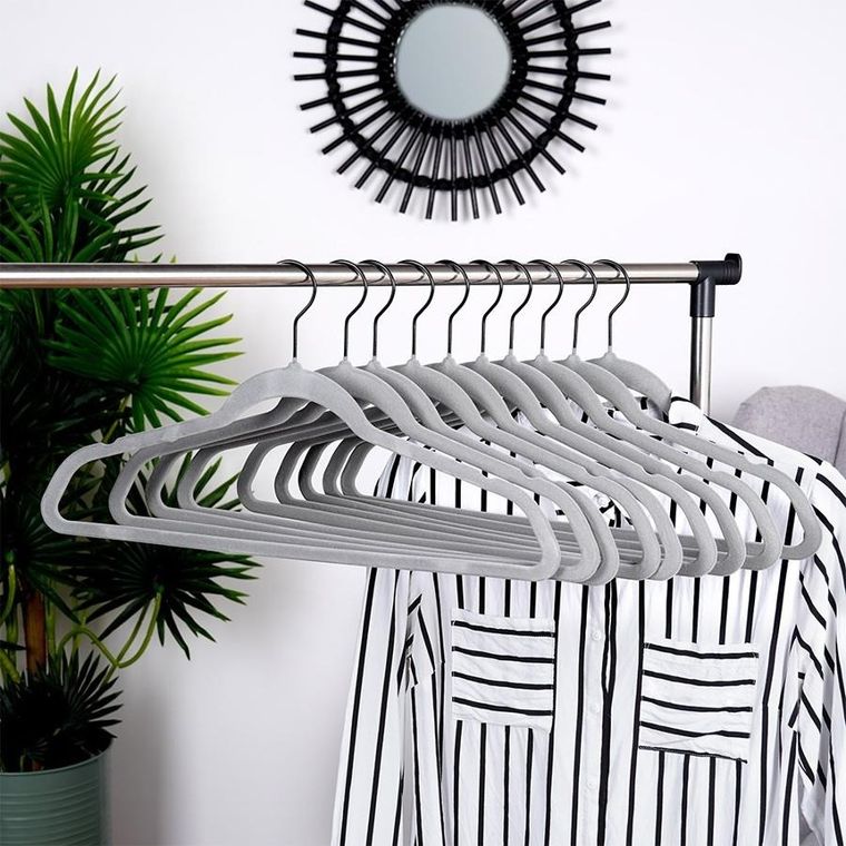 Vilde, wieszaki, na ubrania welurowe, szare obrotowe, 45-24,5 cm, 10 szt.