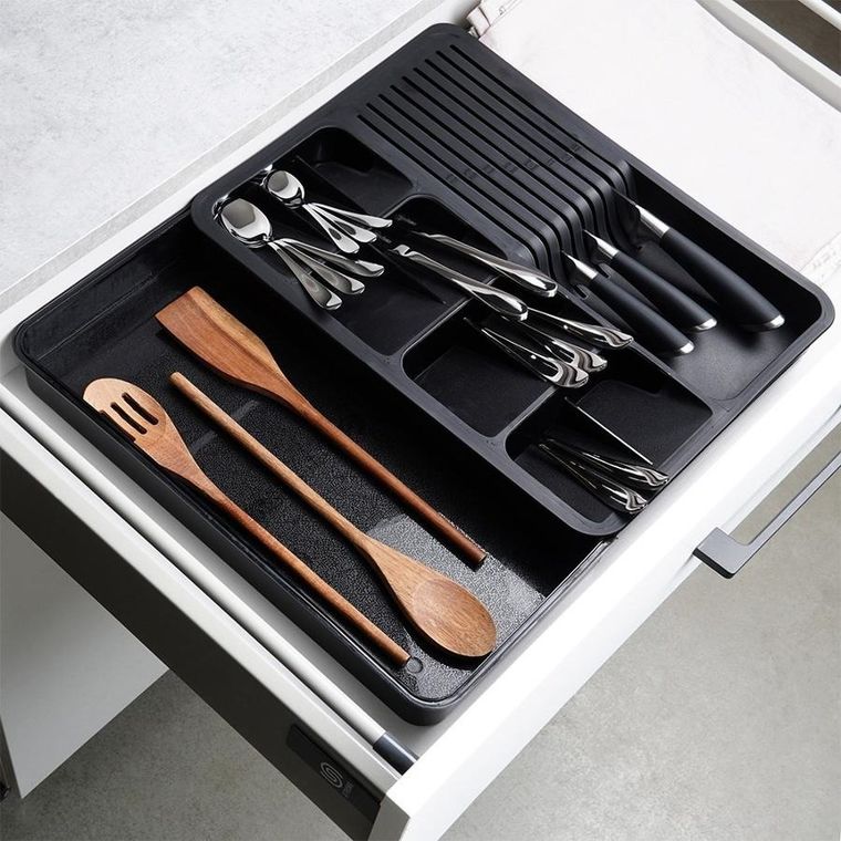 Vilde, wkład na sztućce do szuflady, rozsuwany, czarny 40-31 cm