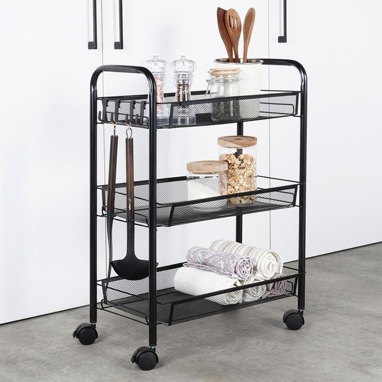 Vilde, wózek do przechowywania, metalowy czarny, 3-poziomowy