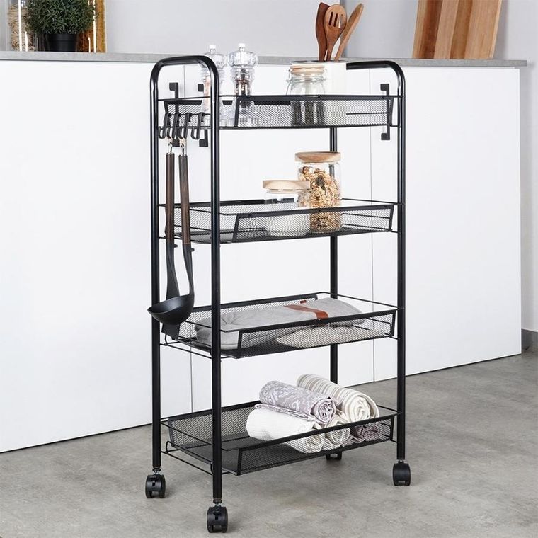 Vilde, wózek do przechowywania, metalowy czarny, 4-poziomowy