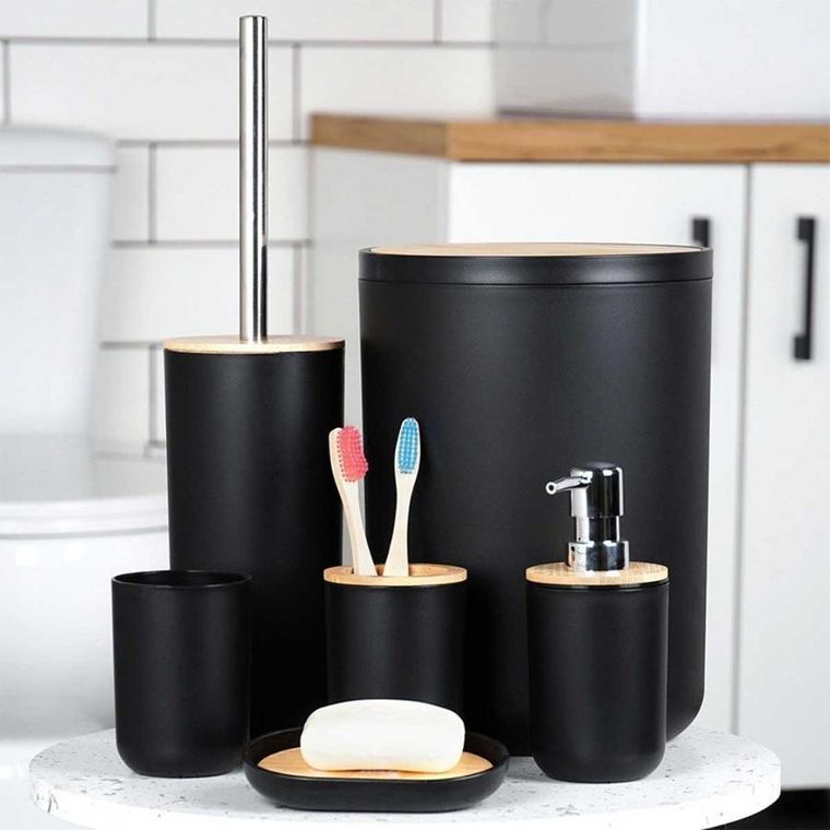 Vilde, zestaw łazienkowy, czarny, 6 elementów