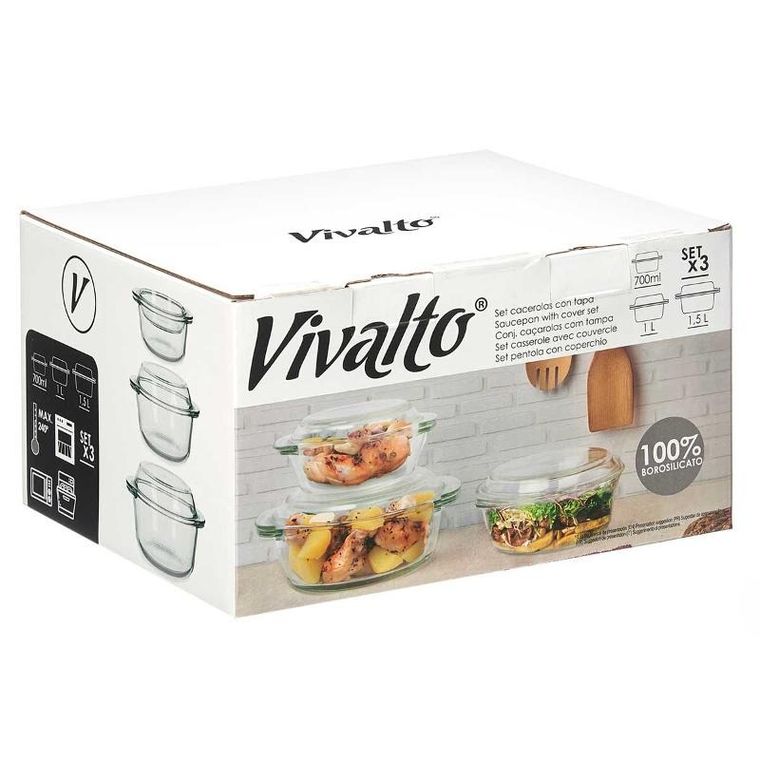 Vivalto, zestaw okrągłych naczyń żaroodpornych, 3 szt.