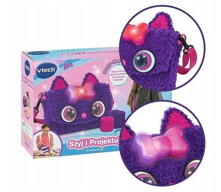 Vtech, szyj i projektuj, torebka do uszycia, kotek