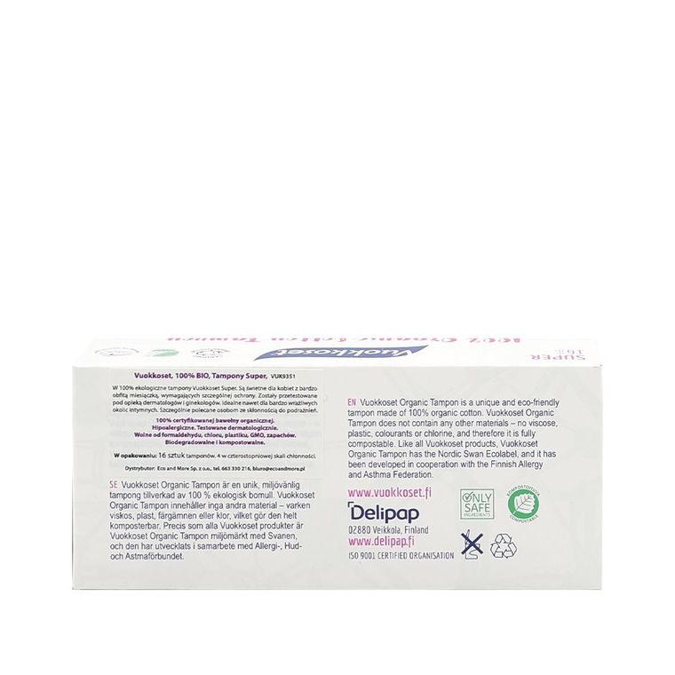 Vuokkoset, 100% BIO, tampony super, 16 szt.
