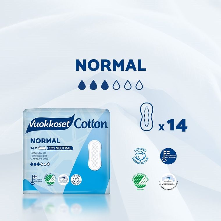 Vuokkoset, Cotton, podpaski bez skrzydełek, Normal Sensitive, 14 szt.