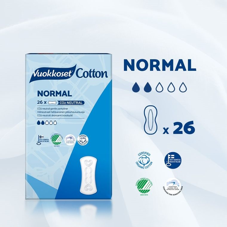 Vuokkoset, Cotton, wkładki higieniczne, Normal Sensitive, 26 szt.