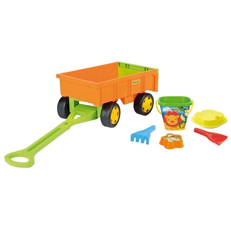 Wader, Gigant, wózek-przyczepa z zestawem do piasku, pomarańczowy