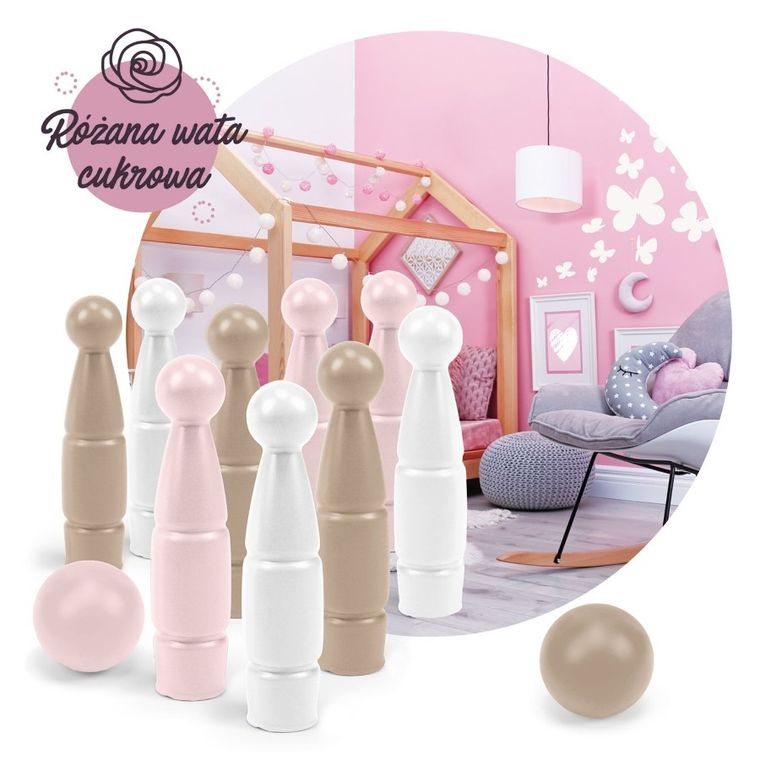 Wader, Różana Wata Cukrowa, zestaw do gry w kręgle, 11 elementów