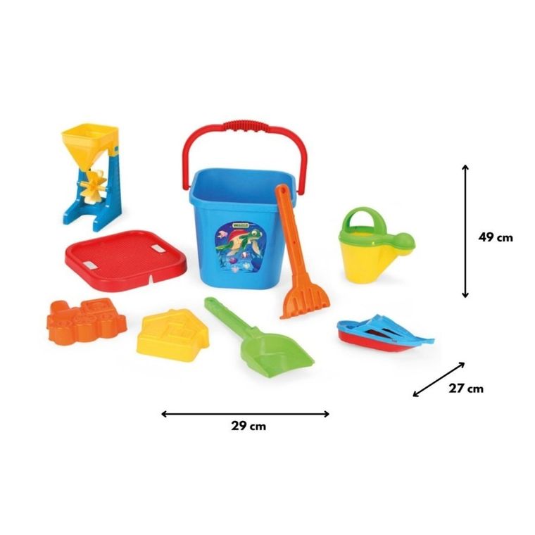 Wader, zestaw do piasku z wiaderkiem, 9 elementów