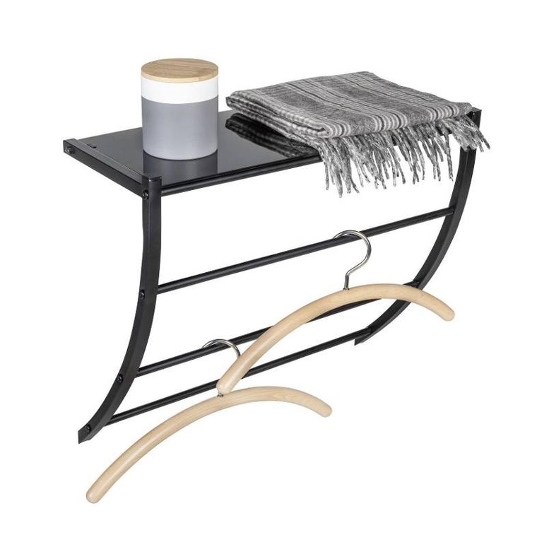 Wenko, czarny wieszak ścienny ze szklaną półką, Tarderia