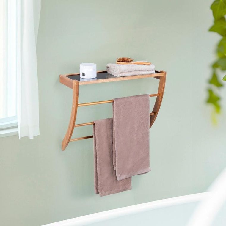 Wenko, Fondi, drewniana półka łazienkowa z drążkiem