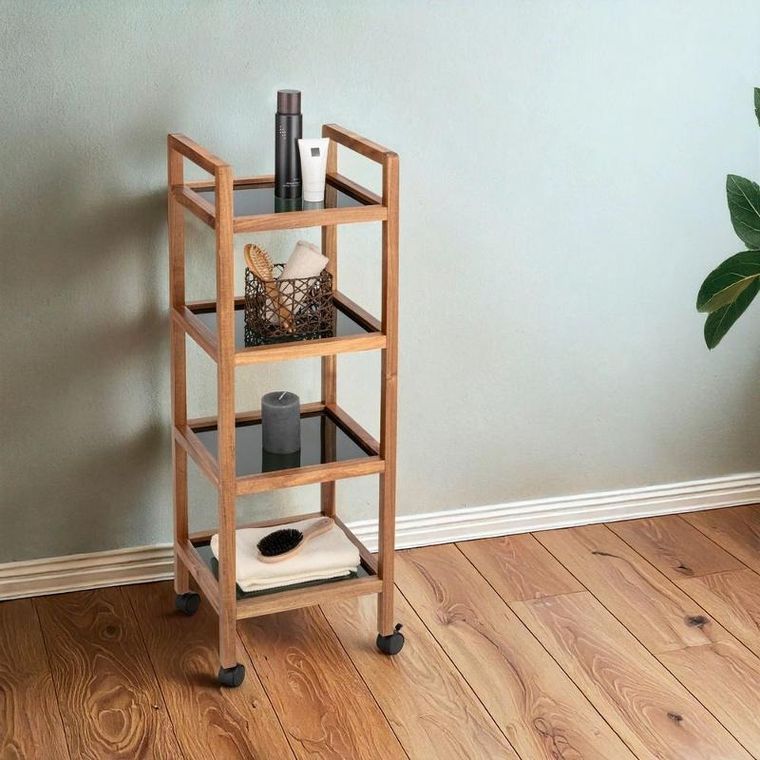 Wenko, Fondi, mobilny regał z drewna akacji, 4 poziomy, 101,5 cm