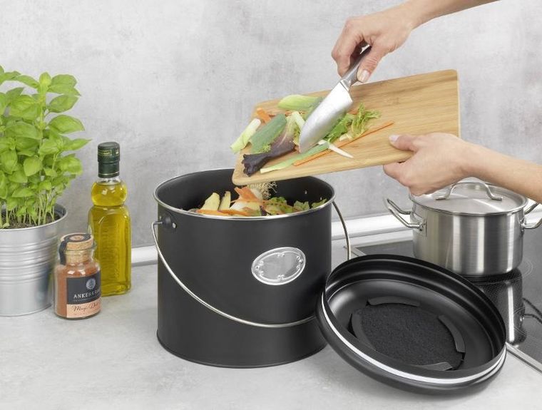 Wenko, kosz na kompost, 3 wymienne filtry neutralizujące zapachy, 6l, Nero