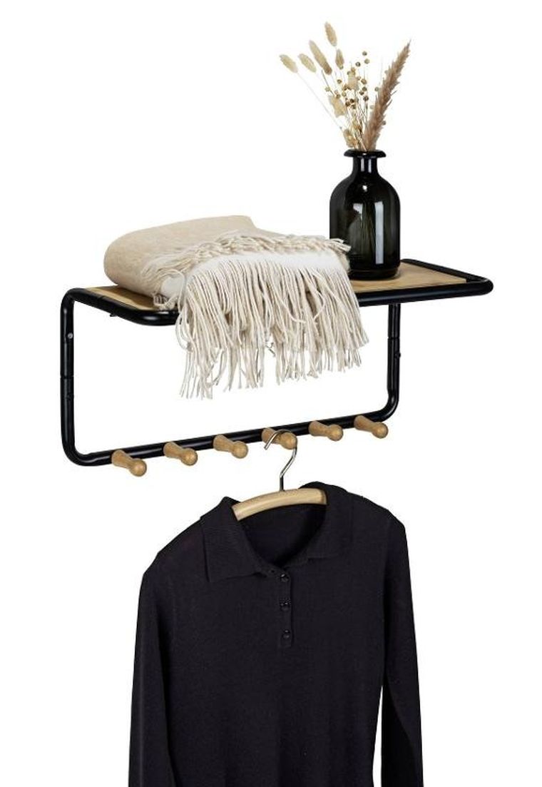 Wenko, półka ścienna z bambusowymi haczykami, 58-26-26 cm, Loft