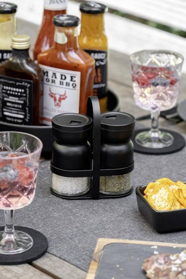 Wenko, solniczka i pieprzniczka na metalowym stojaku, Melli