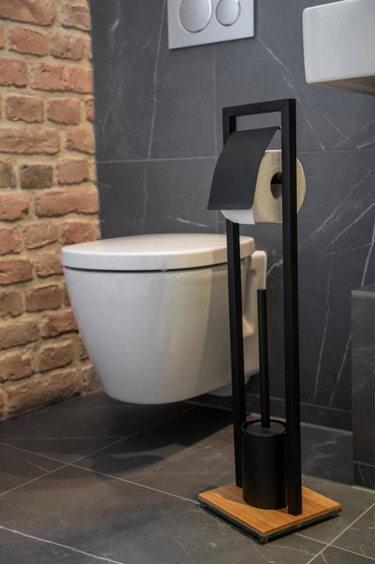 Wenko, stojak na papier toaletowy ze szczotką do wc, Bambusa, z bambusową podstawą