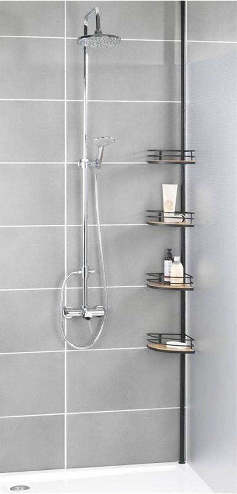 Wenko, teleskopowa półka pod prysznic, Dolcedo, z bambusa i stali nierdzewnej, 31-65-275-23 cm