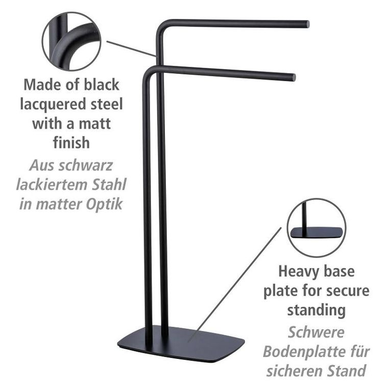 Wenko, wieszak na ręczniki z 2 szczebelkami, czarny, Iria