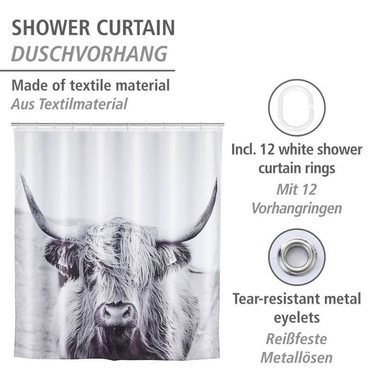 Wenko, zasłona prysznicowa, Yak, 180-200 cm, poliestrowa