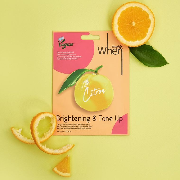 When, Simply, maska na twarz w płacie, rozjaśniająco-tonizująca, citron, 23 ml