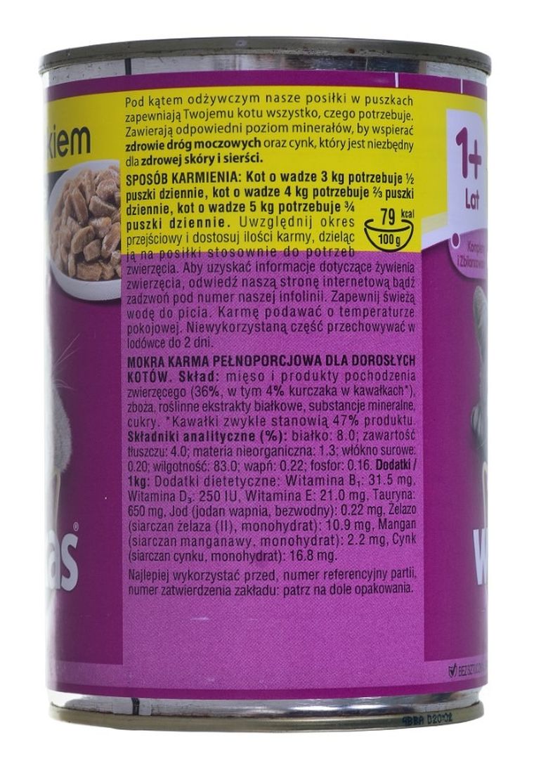 Whiskas, Adult, kurczak, karma w puszce, 400g