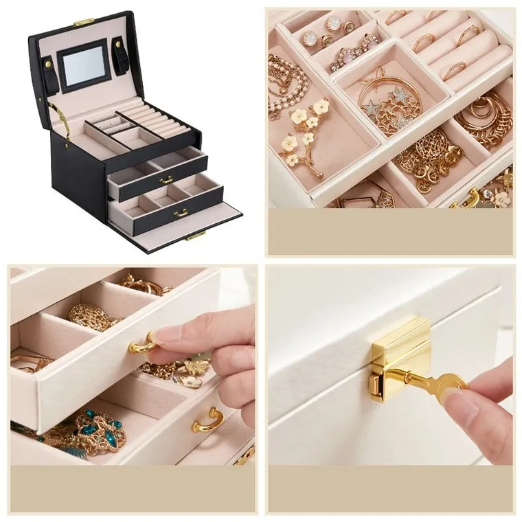 Wielopoziomowa szkatułka, kuferek na biżuterię, czarny