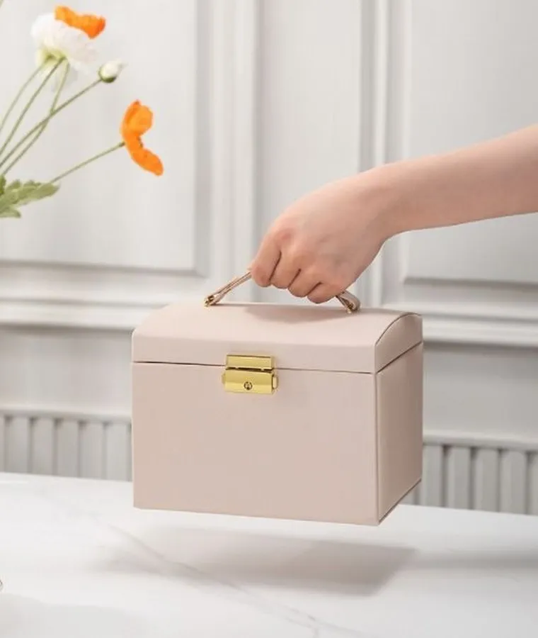 Wielopoziomowy kuferek na biżuterię, Lelani, beżowo-złota, rozmiar L