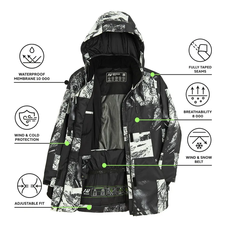 Wodoszczelna kurtka narciarska unisex oversize z kapturem NOWEAR