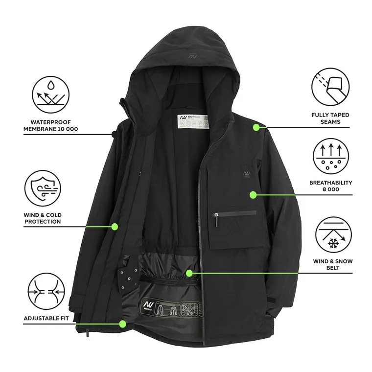 Wodoszczelna kurtka narciarska unisex z kapturem NOWEAR