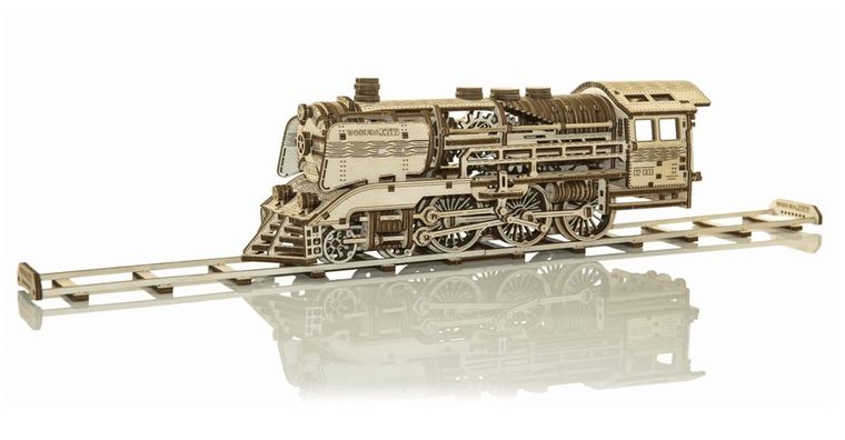 Wooden City, Lokomotywa i tory kolejowe, drewniane puzzle 3D