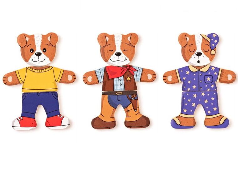 Woody, pies do przebierania, drewniana układanka