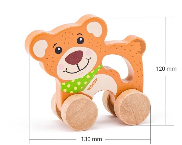 Woodyland, drewniany miś na kółkach