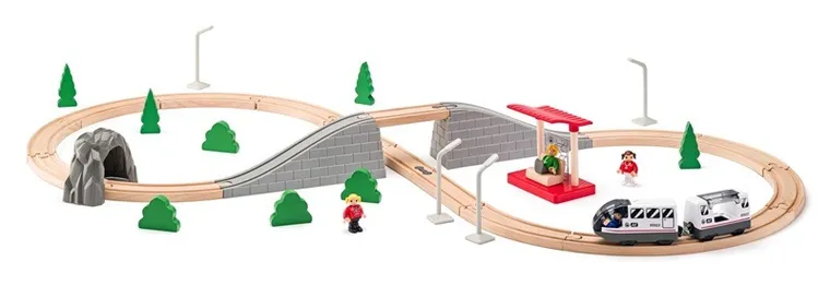 Woodyland, kolejka drewniana z figurkami, 45 elementów