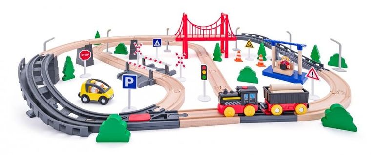 Woodyland, kolejka drewniana z figurkami, 49-33 cm