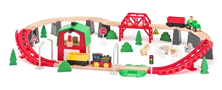 Woodyland, kolejka drewniana z figurkami, 60 elementów
