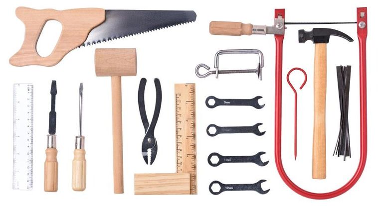 Woodyland, zestaw drewnianych narzędzi w walizce, 26 elementów