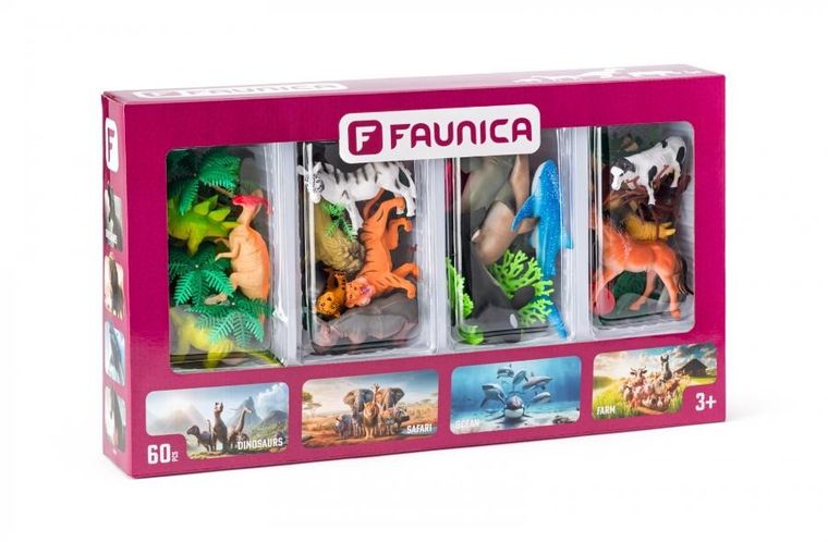 Woodyland, zestaw figurek: dinozaury, dzikie zwierzęta, farma, 60 elementów