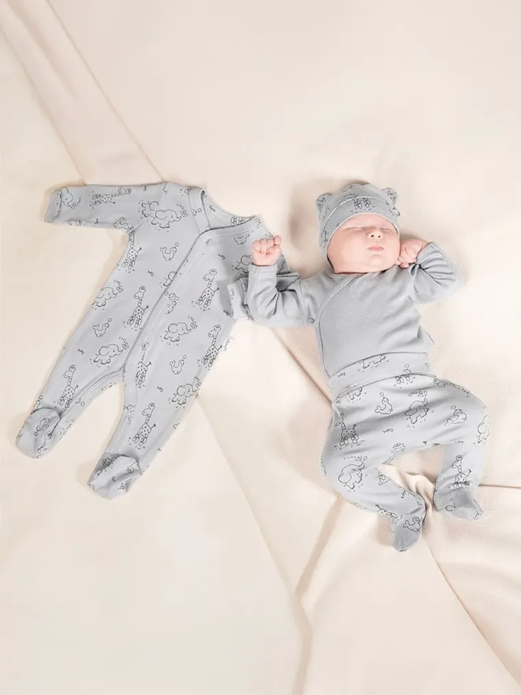 Wyprawka niemowlęca, szara, 4 elementy, Nicol