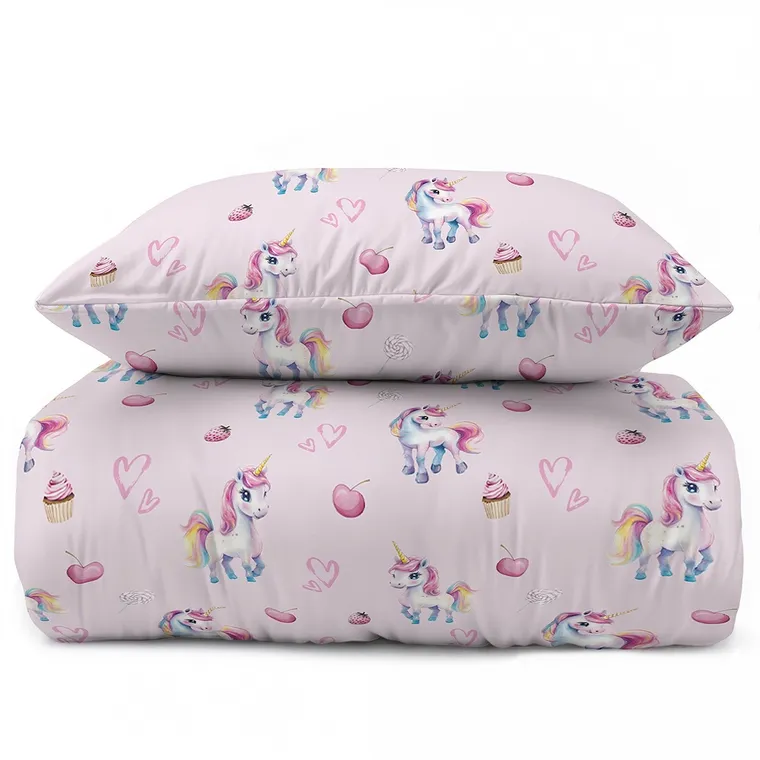 XOXO, komplet pościeli młodzieżowej, 160-200 cm + 70-80 cm, jednorożce