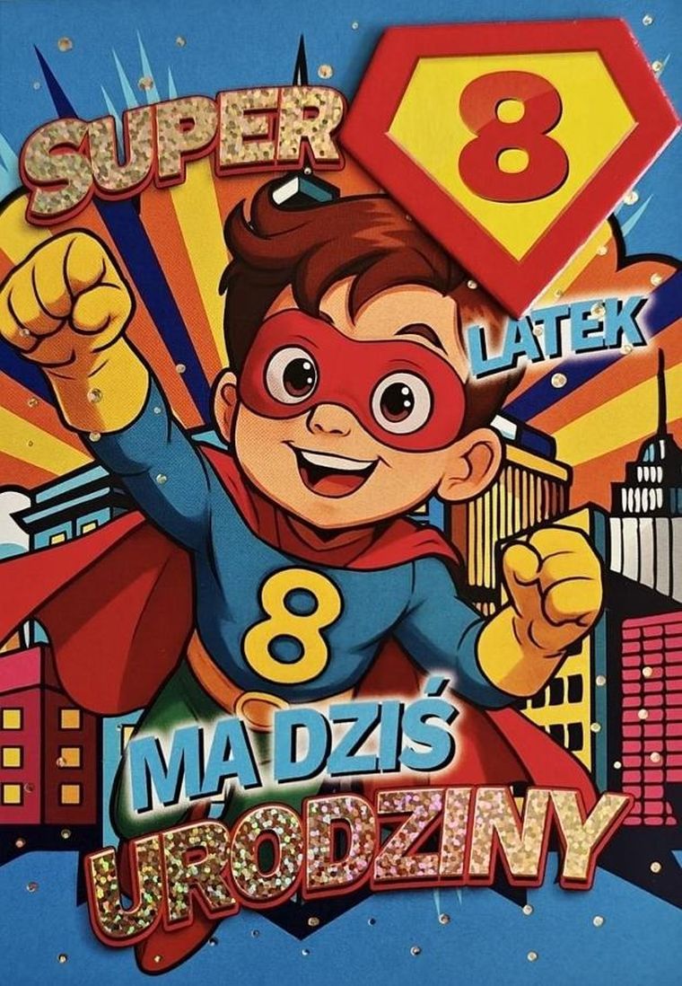 YEKU, karnet, Urodziny 8 chłopiec, Superbohater