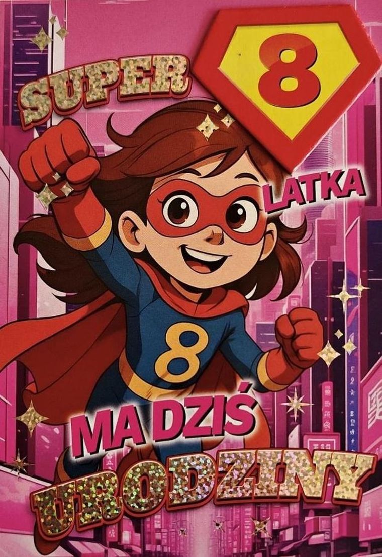 YEKU, karnet, Urodziny 8 dziewczynka, Superbohaterka