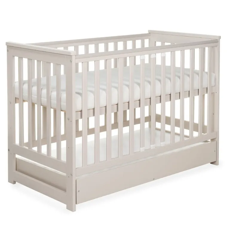 Yoonco, IWI, łóżeczko drewniane z szufladą i barierką, beż