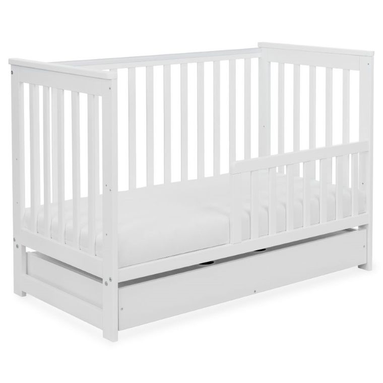 Yoonco, IWI, łóżeczko drewniane z szufladą i barierką, białe