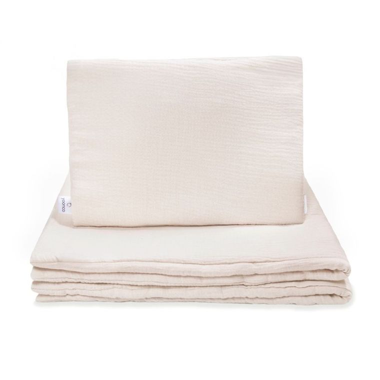 Yoonco, muślinowy zestaw: poduszka i kołderka, krem