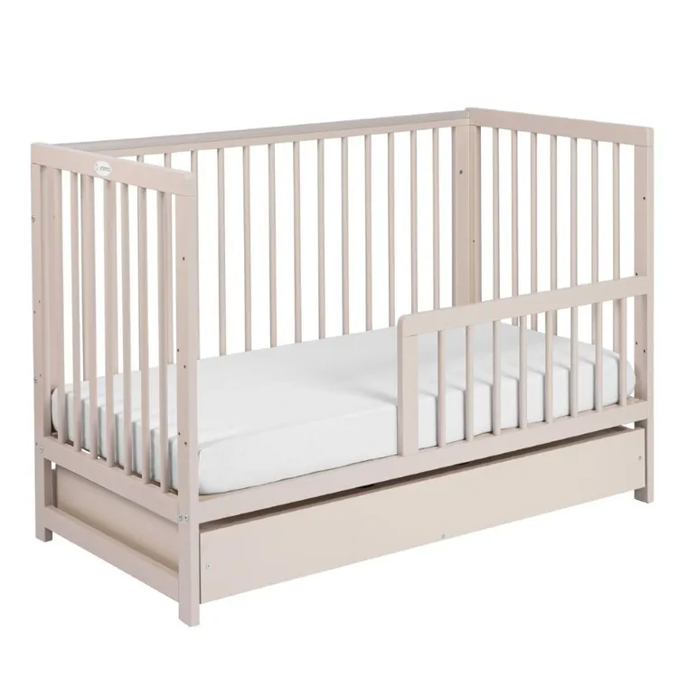 Yoonco, Timio, łóżeczko dziecięce z szufladą i barierką, beż, 120-60 cm