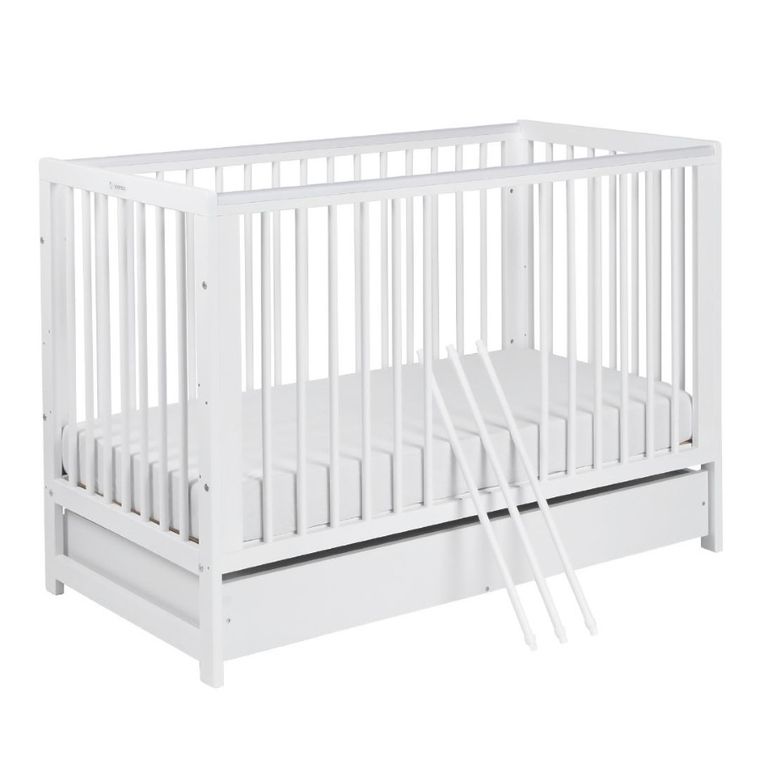 Yoonco, Timio, łóżeczko dziecięce z szufladą i barierką, białe, 120-60 cm