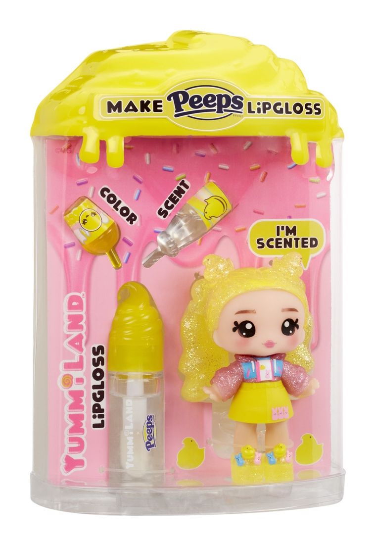 Yummiland, PEEPS®, Lip Gloss Doll, Goldie Mallows, mini laleczka + błyszczyk DIY do ust