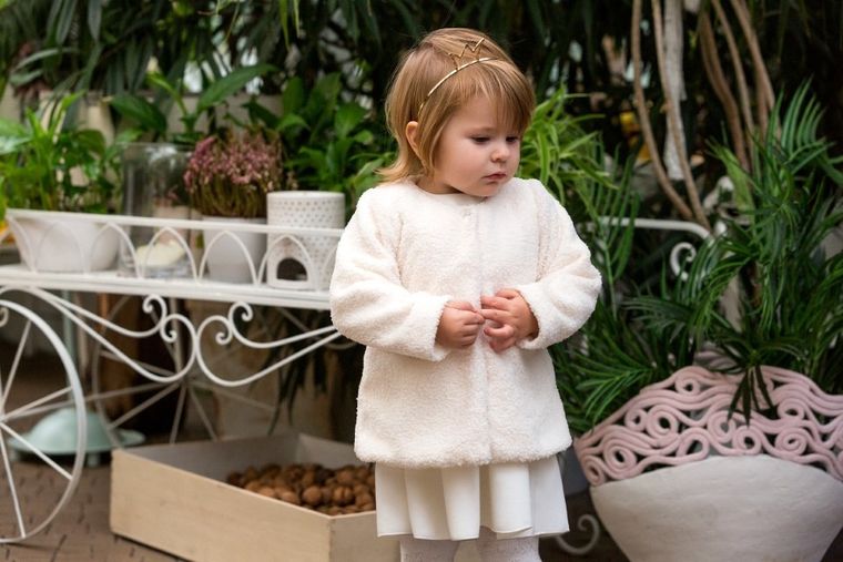 Żakiet dziewczęcy, ecru, baranek, Eevi