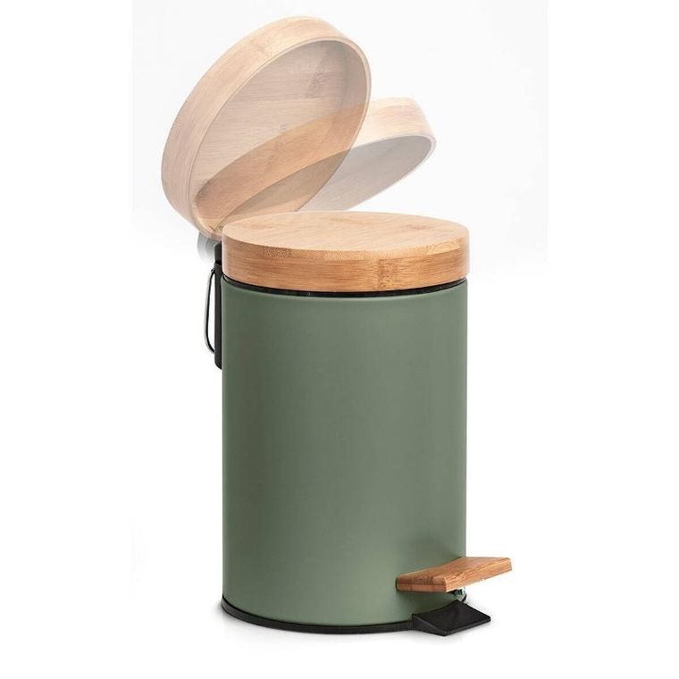 Zeller, kosz łazienkowy z metalu i bambusa, średnica 16,8 cm