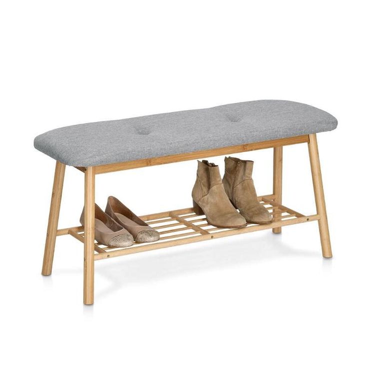 Zeller, ławka z półką na buty, bambus + len